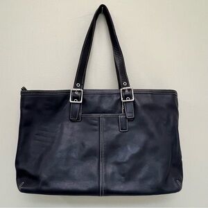 Coach Hampton 5246 Black Soft Leather Zip Top Tote Bag